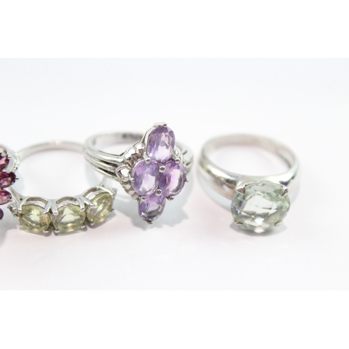 162 - Collection of Sterling Silver Gemstone Rings inc. TGGC, Rose Quartz x 5 21g