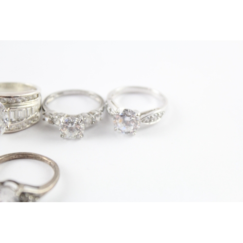 163 - Collection of Sterling Silver Rings inc. Stone Set, Clear Gemstone x 10 43g