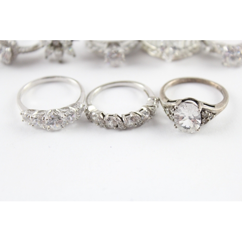 163 - Collection of Sterling Silver Rings inc. Stone Set, Clear Gemstone x 10 43g