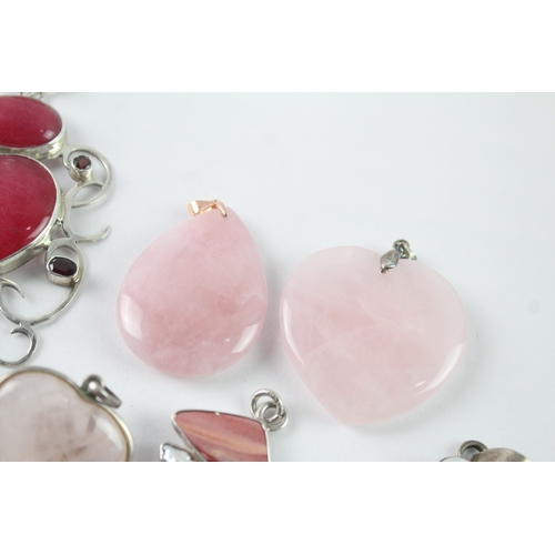 164 - Collection of Sterling Silver Gemstone Pendants inc. Rose Quartz x 8 117g