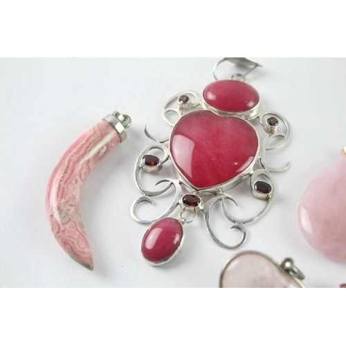 164 - Collection of Sterling Silver Gemstone Pendants inc. Rose Quartz x 8 117g