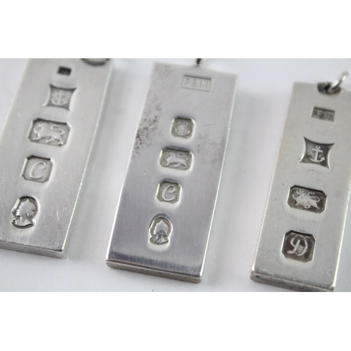 165 - Collection of Sterling Silver Ingot Pendants inc. Birmingham, Sheffield x 3 93g