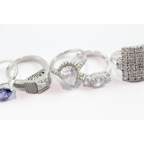 167 - Collection of Sterling Silver Rings inc. Clear Gemstone, Stone Set x 8 37g