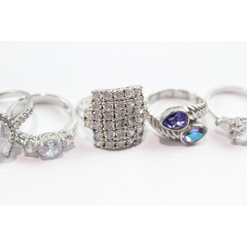 167 - Collection of Sterling Silver Rings inc. Clear Gemstone, Stone Set x 8 37g