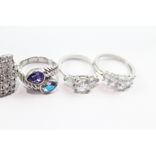 167 - Collection of Sterling Silver Rings inc. Clear Gemstone, Stone Set x 8 37g