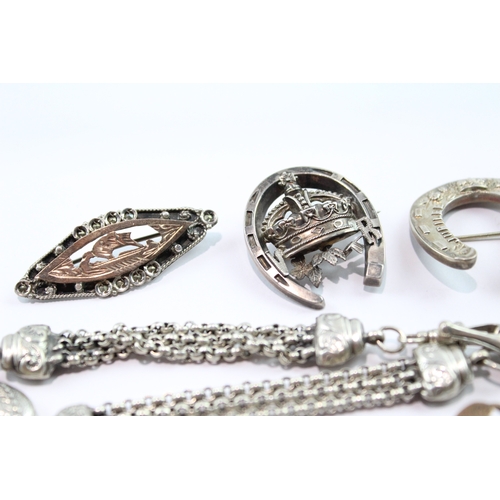 172 - Collection Of Mixed Grade Silver Antique Jewellery inc. Albertina x 7 46g