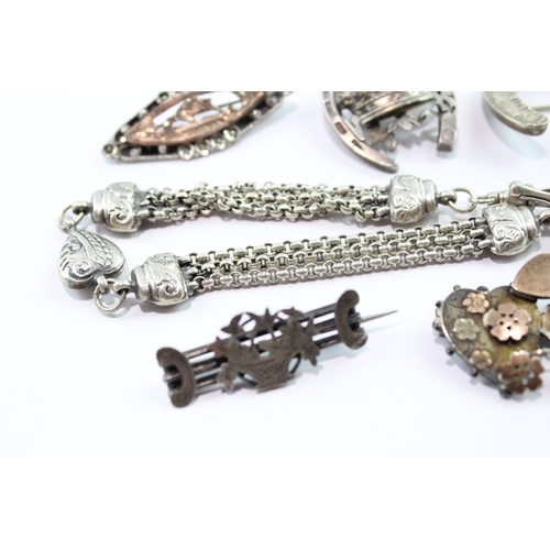 172 - Collection Of Mixed Grade Silver Antique Jewellery inc. Albertina x 7 46g