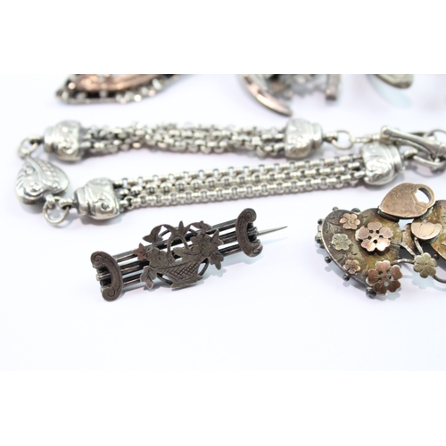 172 - Collection Of Mixed Grade Silver Antique Jewellery inc. Albertina x 7 46g