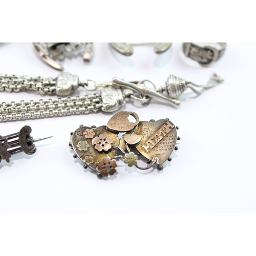 172 - Collection Of Mixed Grade Silver Antique Jewellery inc. Albertina x 7 46g