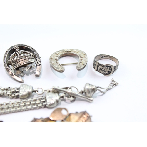 172 - Collection Of Mixed Grade Silver Antique Jewellery inc. Albertina x 7 46g