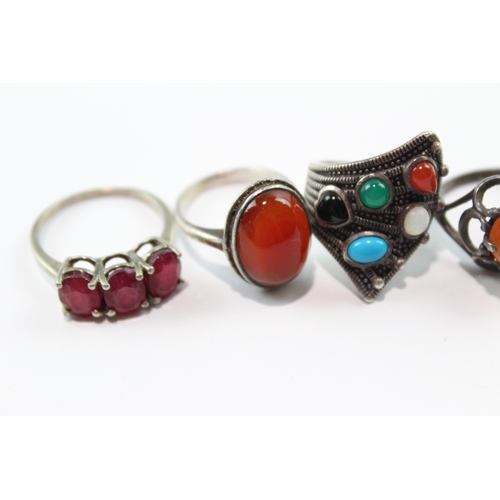 179 - Collection of Sterling Silver Gemstone Rings inc. Carnelian x 8 31g