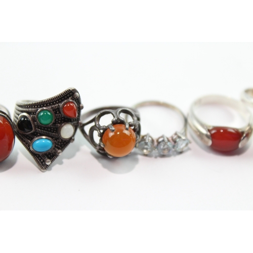 179 - Collection of Sterling Silver Gemstone Rings inc. Carnelian x 8 31g