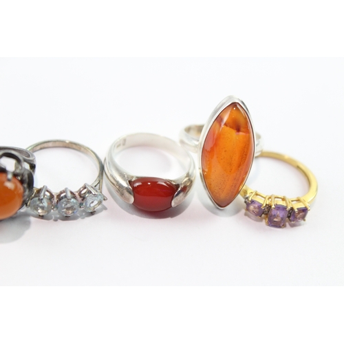 179 - Collection of Sterling Silver Gemstone Rings inc. Carnelian x 8 31g