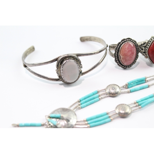 180 - Collection of Sterling Silver Native American Jewellery inc. Gemstone x 7 71g