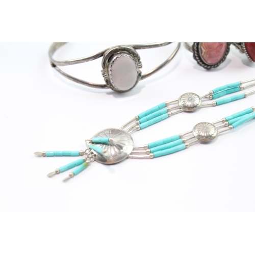 180 - Collection of Sterling Silver Native American Jewellery inc. Gemstone x 7 71g