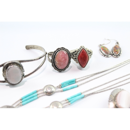 180 - Collection of Sterling Silver Native American Jewellery inc. Gemstone x 7 71g