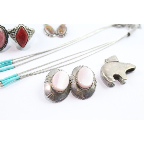 180 - Collection of Sterling Silver Native American Jewellery inc. Gemstone x 7 71g