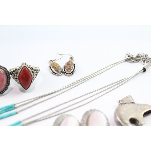 180 - Collection of Sterling Silver Native American Jewellery inc. Gemstone x 7 71g