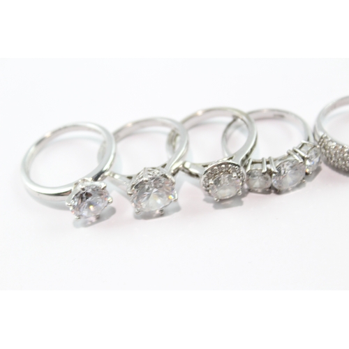 182 - Collection of Sterling Silver Rings inc. Stone Set, Clear Gemstone x 10 37g