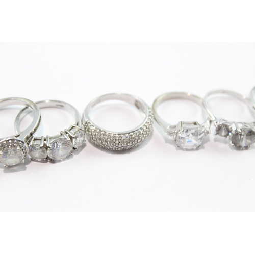 182 - Collection of Sterling Silver Rings inc. Stone Set, Clear Gemstone x 10 37g