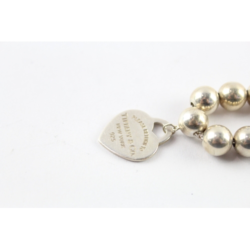 184 - Tiffany & Co Sterling Silver Ball Beaded Bracelet inc. Heart Charm, Box 16g