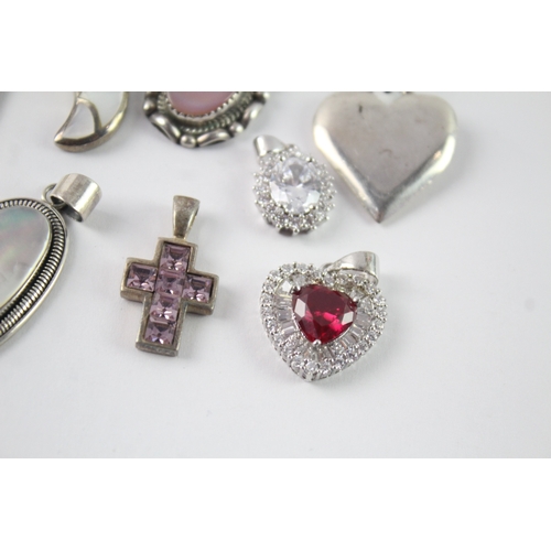 187 - Collection of Sterling Silver Pendants inc. MOP, Stone Set x 10 64g