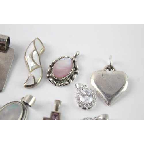 187 - Collection of Sterling Silver Pendants inc. MOP, Stone Set x 10 64g