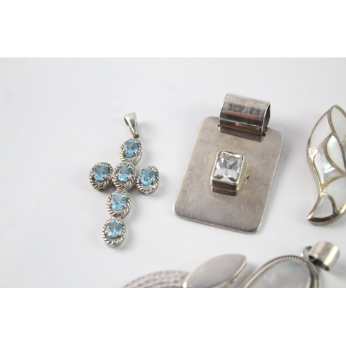 187 - Collection of Sterling Silver Pendants inc. MOP, Stone Set x 10 64g