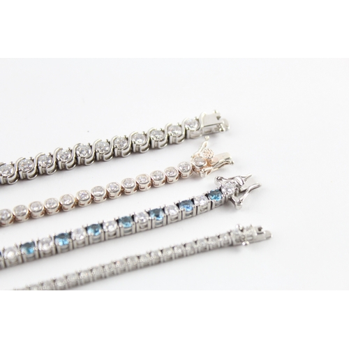 188 - Collection of Sterling Silver Tennis Bracelets inc. Gemstone, Stone Set x 4 51g