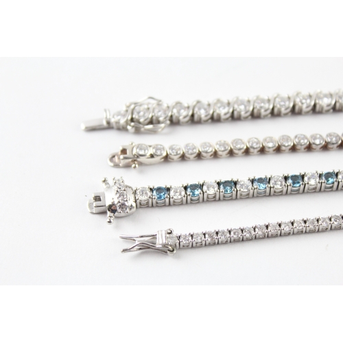 188 - Collection of Sterling Silver Tennis Bracelets inc. Gemstone, Stone Set x 4 51g
