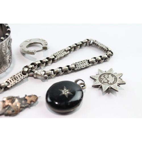 190 - Collection Of Sterling Silver Antique Jewellery inc. Seed Pearl, Bangle x 6 94g