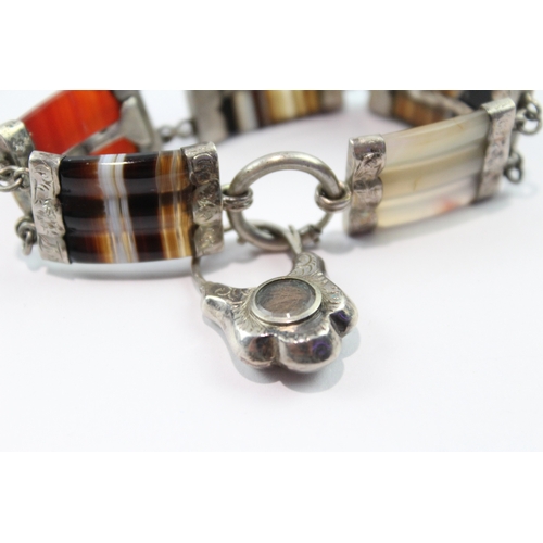 195 - Sterling Silver Agate Panel Bracelet 26g
