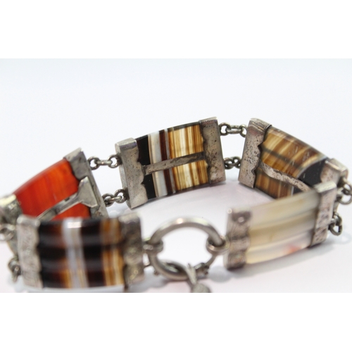 195 - Sterling Silver Agate Panel Bracelet 26g