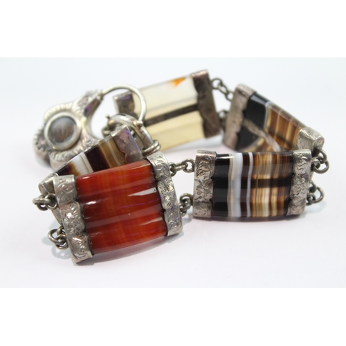 195 - Sterling Silver Agate Panel Bracelet 26g
