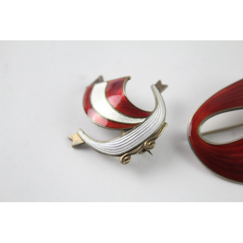 200 - Collection of Sterling Silver Scandinavian Brooches inc. Aksel Holmsen x 2 13g