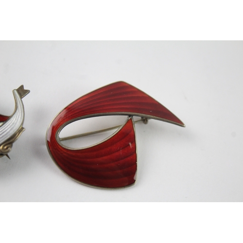 200 - Collection of Sterling Silver Scandinavian Brooches inc. Aksel Holmsen x 2 13g