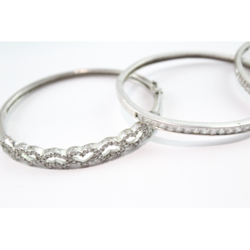 201 - Collection of Sterling Silver Bangles inc. Clear Gemstone x 5 70g