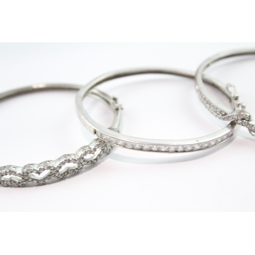 201 - Collection of Sterling Silver Bangles inc. Clear Gemstone x 5 70g