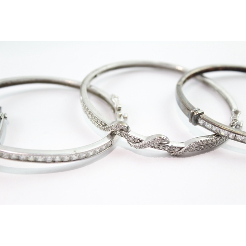 201 - Collection of Sterling Silver Bangles inc. Clear Gemstone x 5 70g