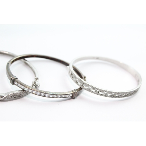 201 - Collection of Sterling Silver Bangles inc. Clear Gemstone x 5 70g