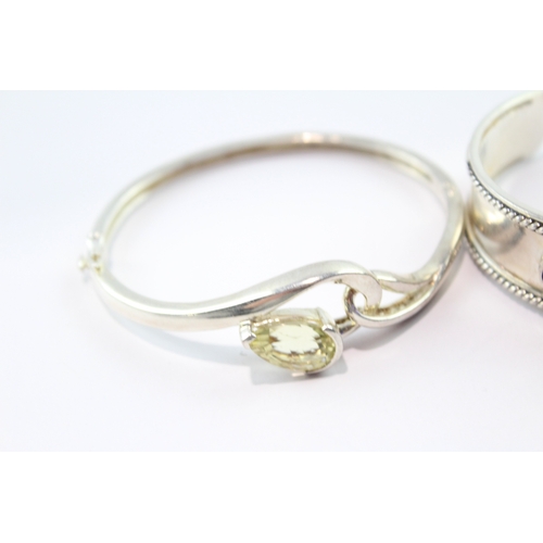 203 - Collection of Sterling Silver Gemstone Bangles x 2 63g