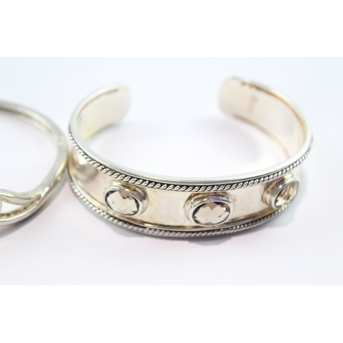 203 - Collection of Sterling Silver Gemstone Bangles x 2 63g