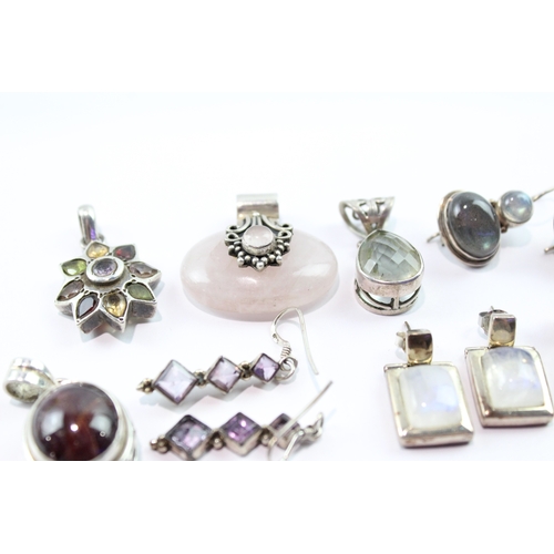 206 - Collection Of Sterling Silver Gemstone Jewellery inc. Earrings, Pendants x 8 77g