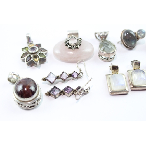 206 - Collection Of Sterling Silver Gemstone Jewellery inc. Earrings, Pendants x 8 77g