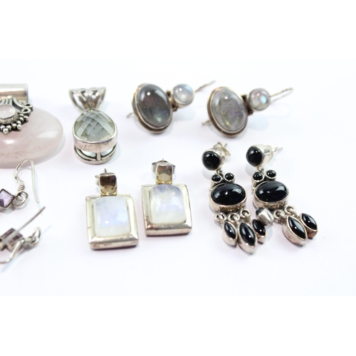206 - Collection Of Sterling Silver Gemstone Jewellery inc. Earrings, Pendants x 8 77g