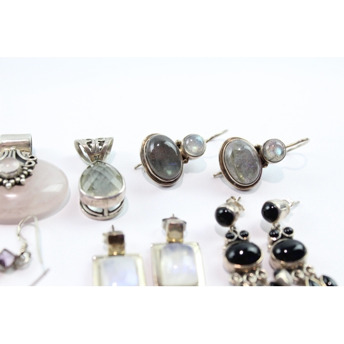 206 - Collection Of Sterling Silver Gemstone Jewellery inc. Earrings, Pendants x 8 77g
