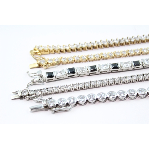 207 - Collection of Sterling Silver Tennis Bracelets inc. Gemstone, Gold Tone x 5 64g