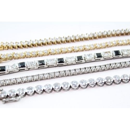 207 - Collection of Sterling Silver Tennis Bracelets inc. Gemstone, Gold Tone x 5 64g