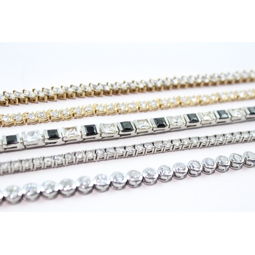 207 - Collection of Sterling Silver Tennis Bracelets inc. Gemstone, Gold Tone x 5 64g