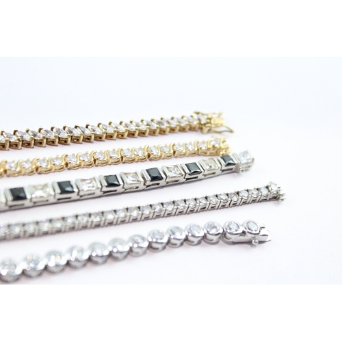 207 - Collection of Sterling Silver Tennis Bracelets inc. Gemstone, Gold Tone x 5 64g